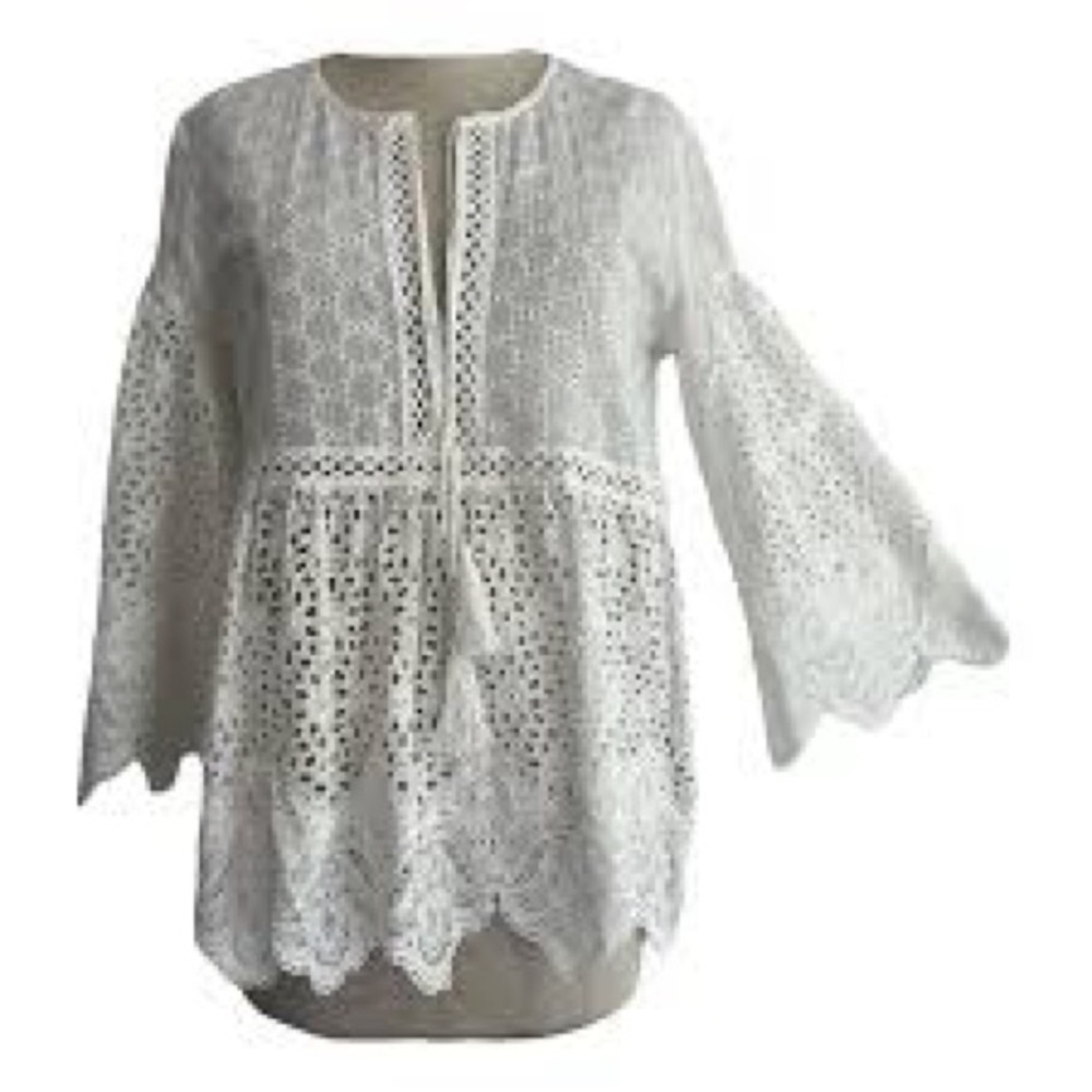 Miss June White Boho Lace Top with Tassels & Bell Sleeves 🤍🌿